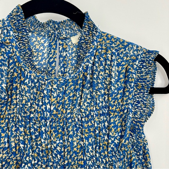 NWT Max Studio Women's Crepe Sleeveless Mock Ruffle Neck Blouse Blue Floral XS - Picture 7 of 12